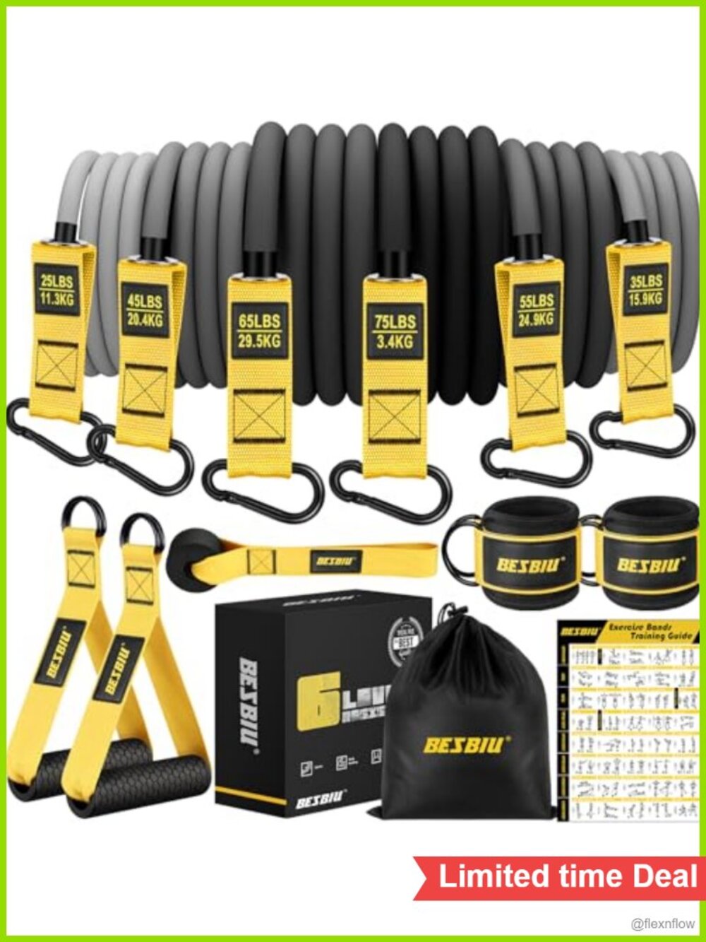 300LB Heavy Resistance Bands Set with Handles, Door Anchor, Ankle Straps for